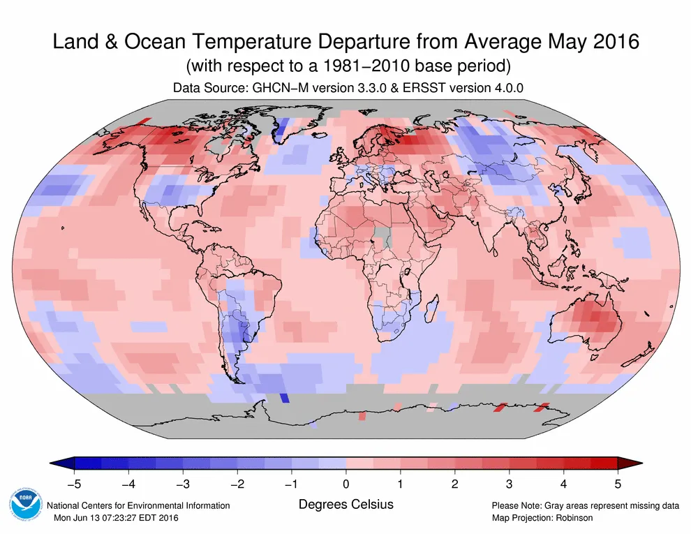NOAA:n kuukausiraportti toukokuulta