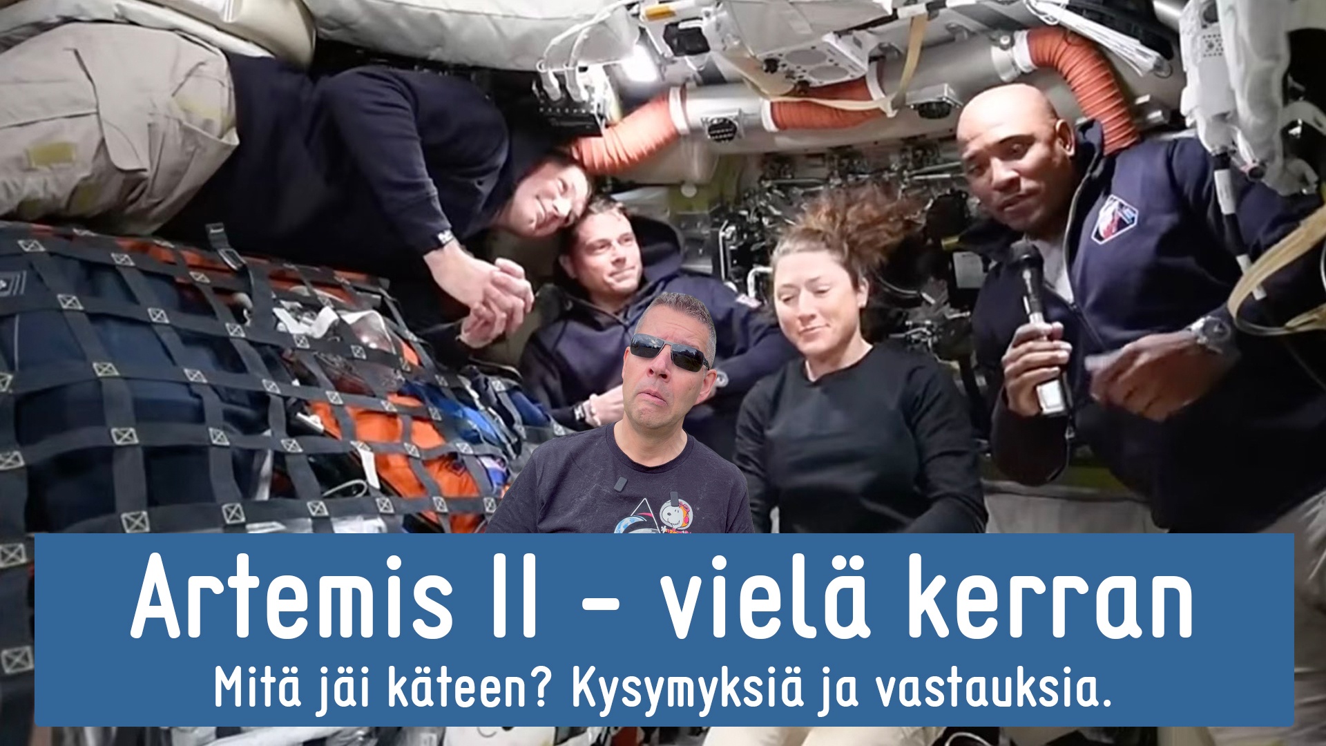 Videon otsikkokuvassa Jari Mäkinen ympättynä kuvakaappaukseen videosta, missä miehistö kertoo lennon sujumisesta