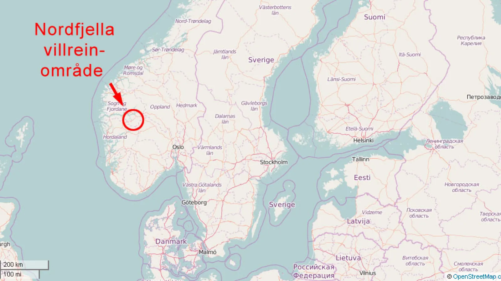 Uuden löydön paikka Norjassa. Kuva: Openstreetmap