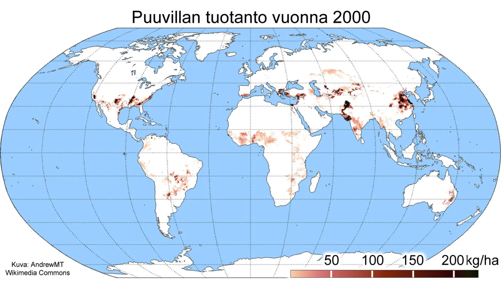 Puuvillan tuotanto kartalla