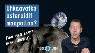 Asteroidijutun otsikkokuva (Maa, asteroidi ja Jari Mäkinen)