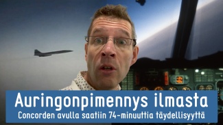 Videon otsikkokuva, missä Concorde ja näkymä pimennykseen lentokoneesta