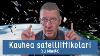 Videon otsikkovideo, missä näkyy kuviteltu satelliittitörmäys