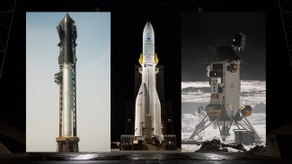 Kuvakoosteessa Starship, Ariane 6 ja Athena-laskeutuja