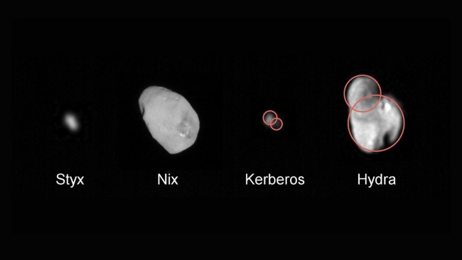 Pluton kaoottiset kuut animaationa